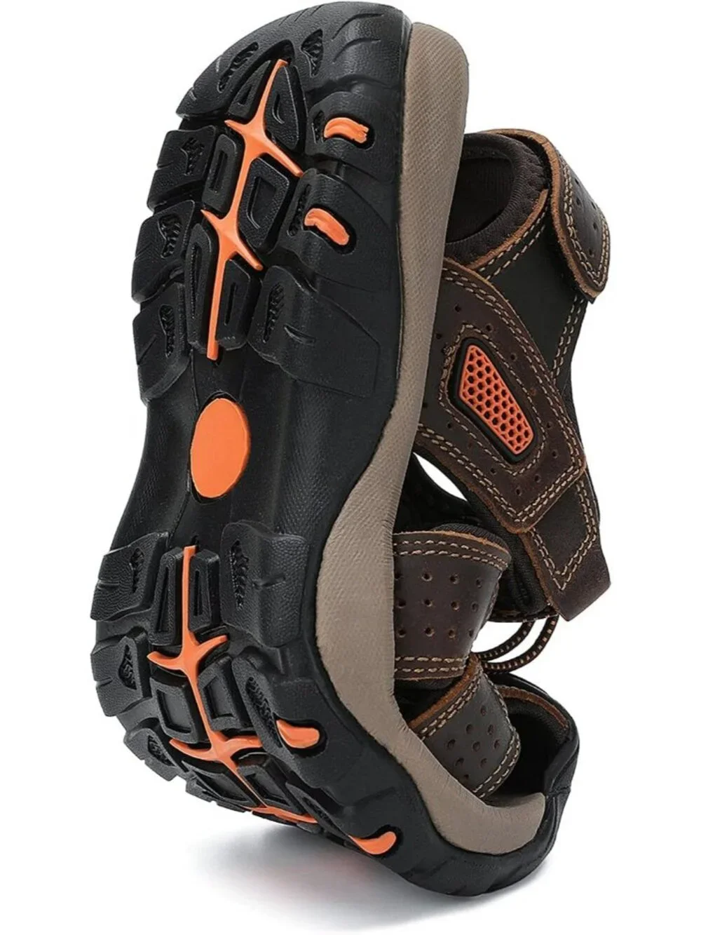 Men's Dark Brown Closed Toe Leather Athletic Outdoor Hiking Sport Sandal Shoes